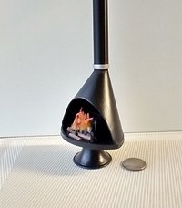 1:12 Dollhouse miniature Mid century modern free standing fireplace MCM Black fireplace inspired by Malm fireplace Retro fireplace REF Black