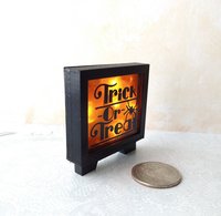 1:12 dollhouse Halloween light box Battery operated light up Trick or Treat sign on external wires