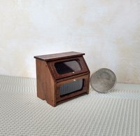 1:12 Dollhouse 2-tier bread box or goodies box with hinged doors and clear windows in solid walnut