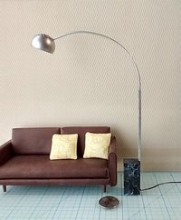 1:12 Dollhouse arc floor lamp with faux stone lamp base Mid century styled lamp Battery operated LED floor lamp on external wires