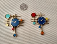 1:12 scale dollhouse mid-century modern wall clock MCM style wall decor with geometric pattern Non-working clock REF Blue pendant
