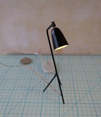 1:12 Dollhouse mid-century styled floor lamp Black tripod floor lamp Battery operated LED lamp with external wires REF Grasshopper