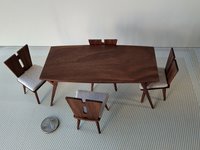 1:12 Dollhouse dining table and four chairs set in solid walnut Mid-century styled dining set