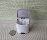 1:12 Dollhouse kitchen trash can in white finish with black pedal hinged silvery lid Modern styled trash can Kitchen garbagge can
