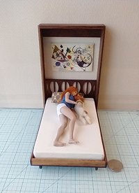 1:12 Dollhouse miniature Murphy bed in solid walnut with mid-century styled headboard Full/double fold-down bed Wall bed with front shelving Accesssories NOT included