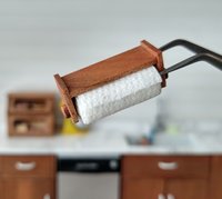 1:12 Dollhouse wall-mounted or under cabinet paper towel holder with shelf in solid cherry wood