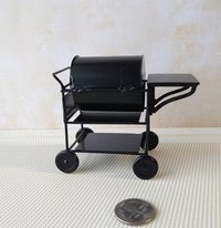 1:12 Dollhouse BBQ grill (metal) with battery operated charcoal glowing / flickering insert Upgraded grate and enlarged surface / service area for grilled goodies