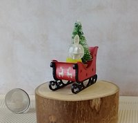 Miniature light up Santa sleigh holiday decor Battery lighted Christmas sleigh for 1-inch or half-inch scale REF Red sleigh deers decal