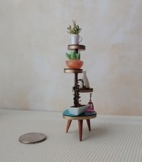 1:12 Dollhouse mid-century style plant stand Formica 4-tiered plant stand or display stand REF coral top Plants n accessories NOT included