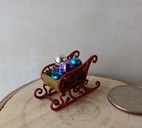 1:12 Dollhouse red holiday sleigh loaded with colorful metal jingle bells REF Golden pod