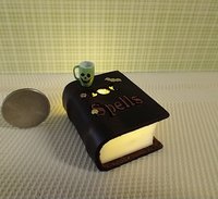 Mini leather bound book of spells Battery lighted Halloween spell book Halloween decor REF Thick brown leather