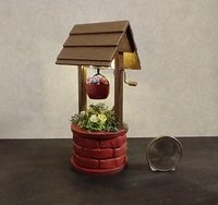 1:12 Dollhouse miniature battery operated lighted red brick wishing well planter with flowers