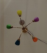 1:12 scale dollhouse mid-century style 5-arm floor lamp with shades in multiple colors