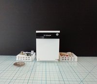 1:12 Dollhouse dishwasher with two slide out racks one flatware basket and detergent holder and hinged door REF White