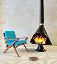 RESERVED 1:12 Dollhouse miniature Mid century modern free standing fireplace MCM Black fireplace inspired by Malm fireplace Retro fireplace REF Black
