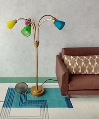 1:12 scale dollhouse mid-century style 5-arm floor lamp with shades in multiple colors