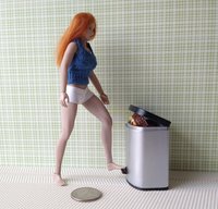 1:12 Dollhouse kitchen trash can in silvery finish with black pedal hinged black lid Modern styled trash can Kitchen garbage can