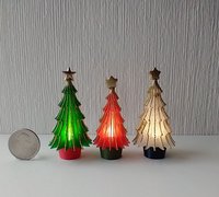 Dollhouse miniature light up Christmas tree Battery lighted Xmas tree with balloon LED bulb in a pot REF Green tree red pot