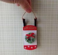1:12 scale dollhouse wooden sled with green wreath Battery lighted Happy Holidays sign REF Lighted wreath