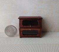 1:12 Dollhouse 2-tier bread box or goodies box with hinged doors and clear windows in solid walnut