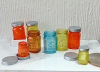 1:12 Dollhouse miniature mason jar inspired glassware with silvery lid Colored faux glass jar DIY supply Price is for EACH REF Amber tint