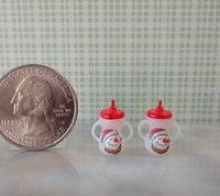 1:12 Dollhouse miniature holiday-themed sippy cup with easy grip handles REF Red lid, snowman + stocking Price is for EACH
