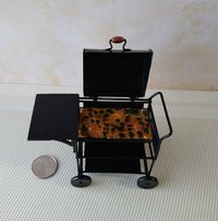 1:12 Dollhouse BBQ grill (metal) with battery operated charcoal glowing / flickering insert Upgraded grate and enlarged surface / service area for grilled goodies