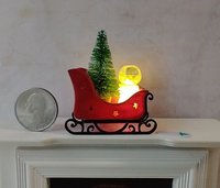Miniature light up Santa sleigh holiday decor Battery lighted Christmas sleigh for 1-inch or half-inch scale REF Red sleigh deers decal
