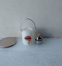 1:12 Dollhouse Halloween Mason jar inspired light DIY styled Halloween light White jar light with vampire lips REF Vampire n white