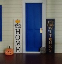 1:12 Dollhouse porch sign Welcome to our Home with pumpkin decal Wooden porch sign for autumn REF White background