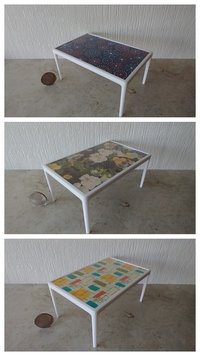 1:12 scale dollhouse patio / deck dining TABLE inspired by Richard Scultz's 1966 aluminum dining table REF clear top and MCM themed vinyl paper