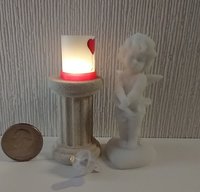 1:12 Dollhouse miniature LOVE candle sleeve or battery lighted candle holder REF XO & red heart balloon