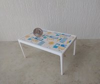 1:12 scale dollhouse patio / deck dining TABLE inspired by Richard Scultz's 1966 aluminum dining table REF clear top and MCM themed vinyl paper