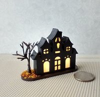 PREORDER Deposit of $1 for one unit of miniature light up halloween haunted house with leafless tree Battery operated for 1-inch scale or play scale