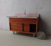 1:12 Dollhouse mid-century styled bath single sink vanity cabinet Angled cabinet undermount sink with backsplash and sliding doors