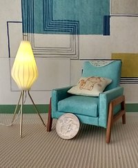 1:12 scale dollhouse mid-century modern tripod floor lamp Inspired by the 60s cocoon floor lamp Battery operated MCM lamp with external wires