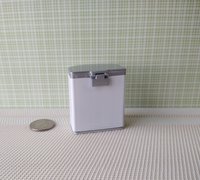 1:12 Dollhouse kitchen trash can in white finish with black pedal hinged silvery lid Modern styled trash can Kitchen garbagge can