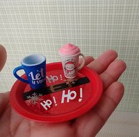 Play scale 1:6 or Barbie dollhouse red round serving tray Santa Ho ho ho serving tray in festive red for 12-inch dolls