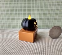 Battery lighted miniature Jack-o-Lantern Pumpkin light on black stand Halloween light for 1-inch scale or play scale REF Black pumpkin