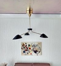 1:12 Dollhouse miniature mid-century modern curvilinear chandelier MCM 3-light ceiling light Battery operated LED miniature lamp