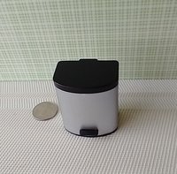 1:12 Dollhouse kitchen trash can in silvery finish with black pedal hinged black lid Modern styled trash can Kitchen garbage can