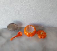 1:12 scale dollhouse pumpkin tureen with lid and ladle for Halloween Thanksgiving Decorative jar as centerpiece for fall decoration REF Orange