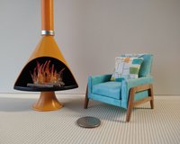 1:12 Dollhouse miniature Mid century modern free standing fireplace MCM orange fireplace inspired by Malm fireplace Retro fireplace REF orange