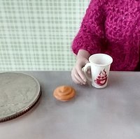 1:12 scale dollhouse winter themed mug with cream lid Hot cocoa mug in cream white REF Cream white cocoa mug