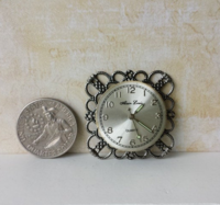 1:12 dollhouse miniature square filigree wall clock Gun metal tone clock Can lean against wall as mantel clock NON working