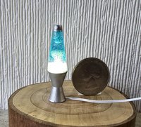 1:12 Dollhouse miniature retro lava lamp Battery operated LED table lamp MCM style with external wires REF Chrome finish base aqua resin