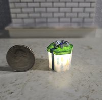 1-inch scale dollhouse miniature light up Christmas gift box Battery lighted gift box for mini holiday scene REF #16 Green lid + multi-color xmas trees