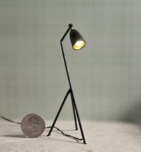 1:12 Dollhouse mid-century style tripod floor lamp Battery operated LED lamp with external wires REF Black grasshopper