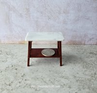 1:12 scale dollhouse mid-century style side table in solid padauk wood MCM end table with faux marble top