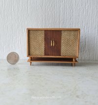 RESERVED for Deanna 1:12 Dollhouse furniture mid-century styled stereo console in solid cherry with hinged top 